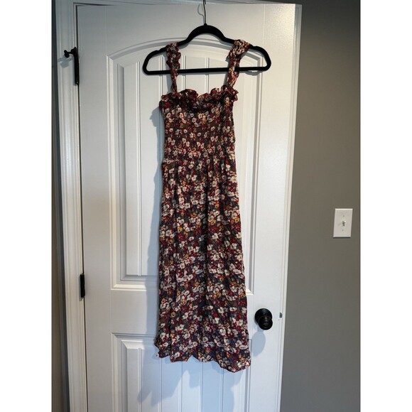 NATURAL LIFE Dresses & Skirts - Natural Life Womens M Floral Smocked Maxi Dress Red Boho Cottagecore Rayon Slit